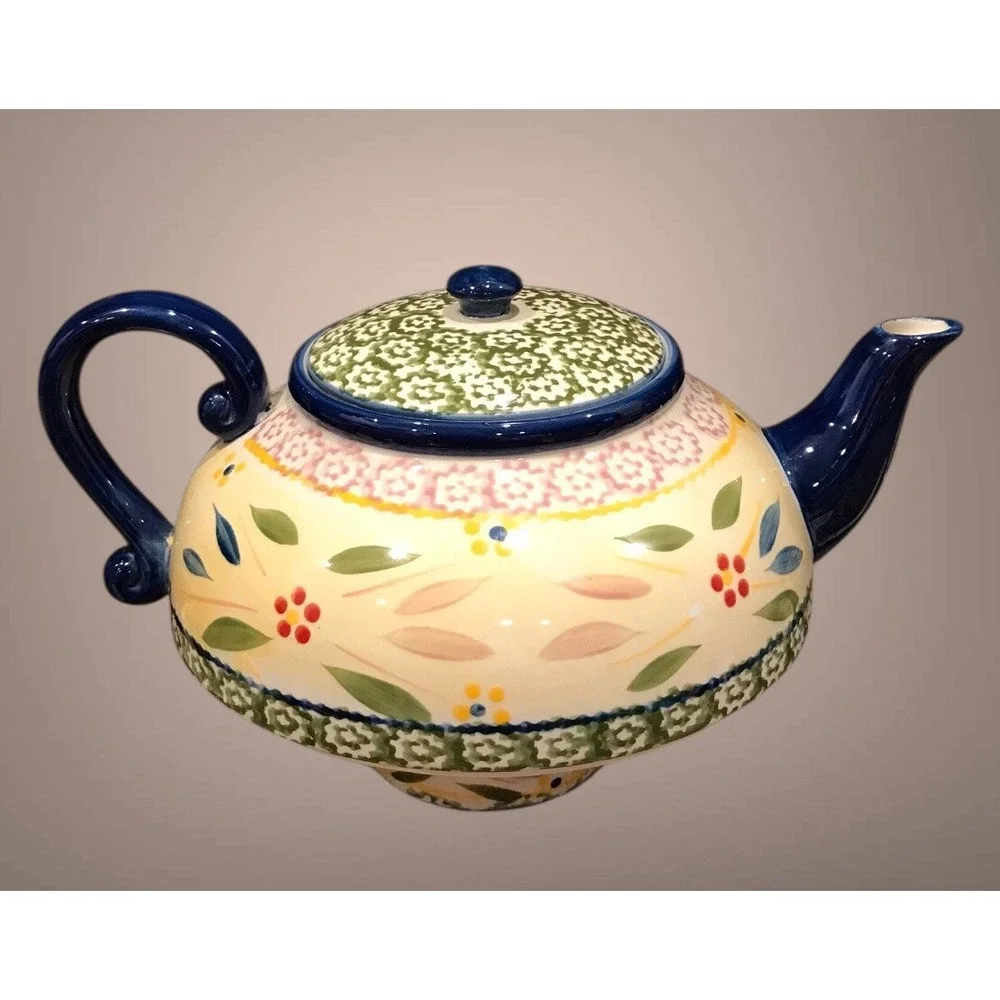Teapot W/Warmer Stand 6 Cups  & Saucers Set Temptations By Tara Old World‎ Green - Picture 2 of 16